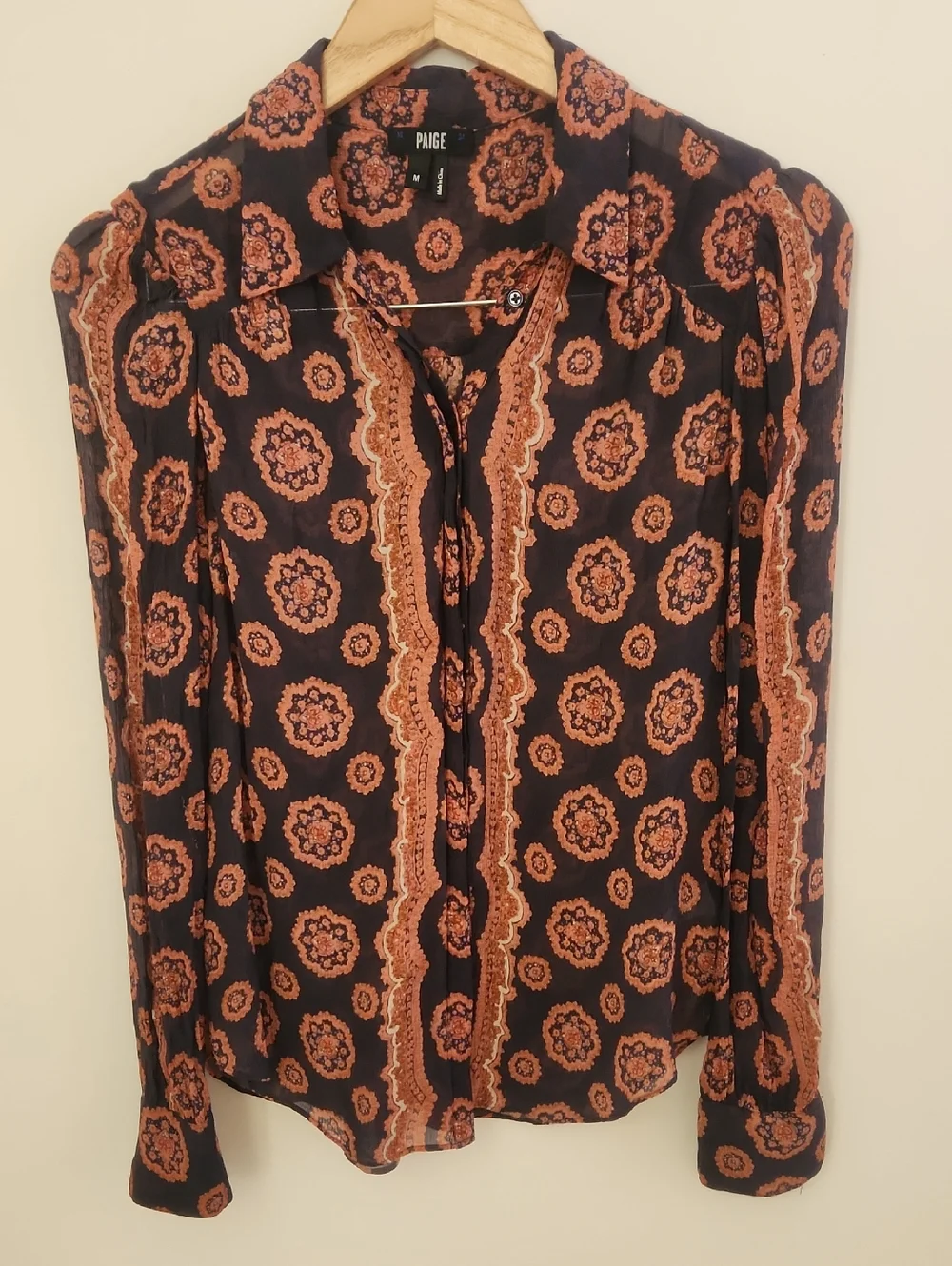 Paige Caraway Periscope & Dhalia 100% Silk Print Blouse Medium - Picture 1 of 9